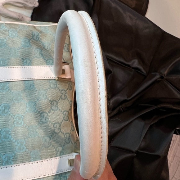 GUCCI GG Jacquard Fabric Leather Light Blue Handbag - Picture 13 of 17